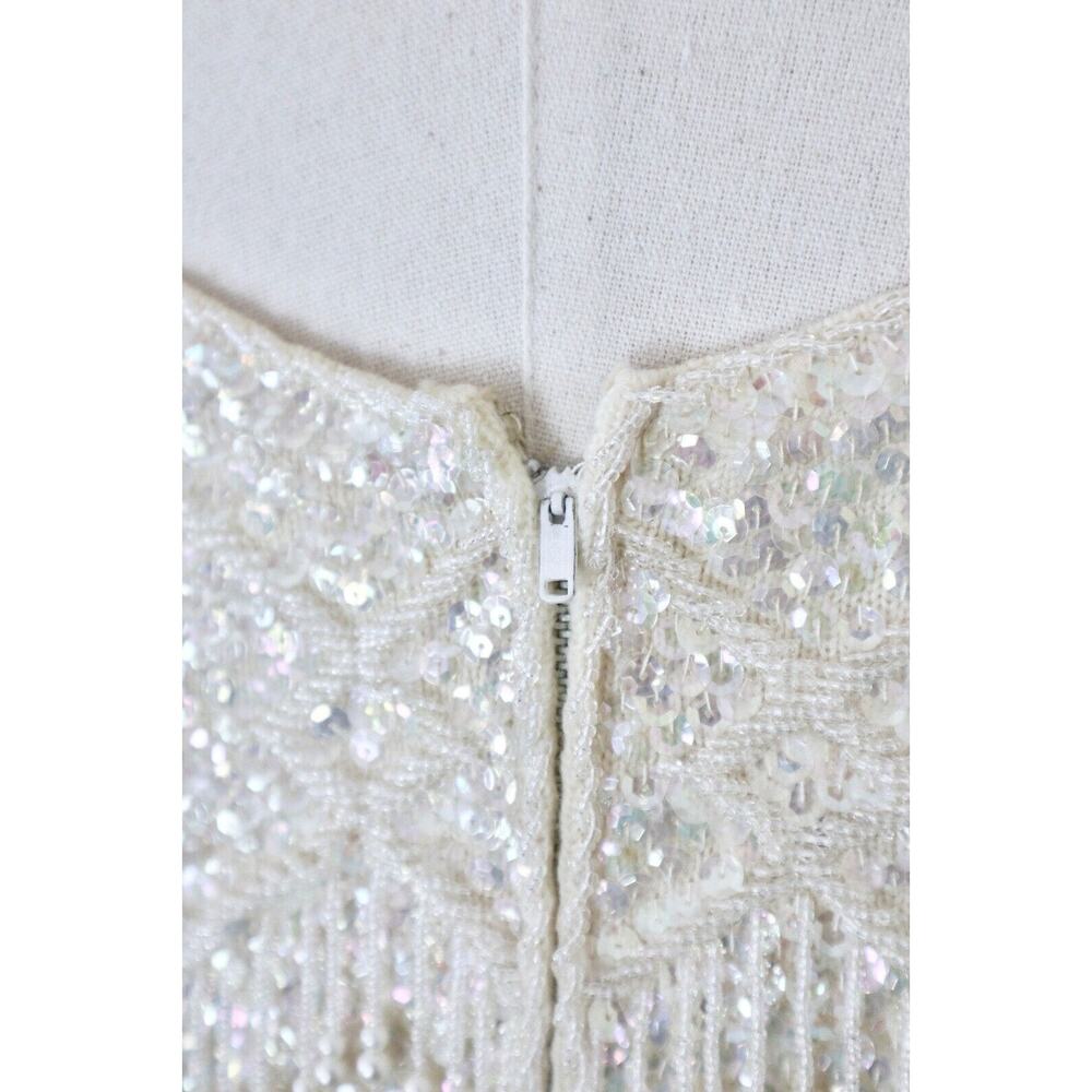 Vintage 1960s Mai Ling Beaded Shell Top Made In Hong Kong Sleeveless Cream - Picture 9 of 12